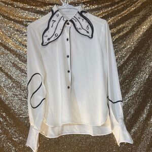 Elegant White Blouse with Black Accents